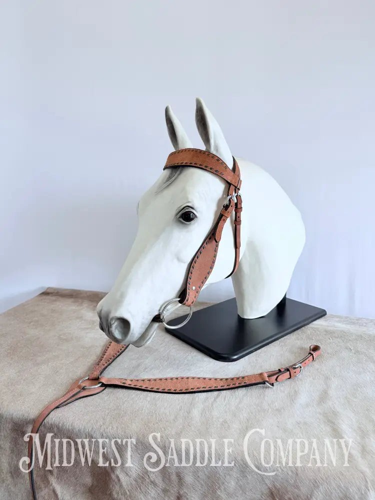 New Chocolate Buckstitch Western Headstall & Breast Collar Tack Set Rough-out Leather Tack Set