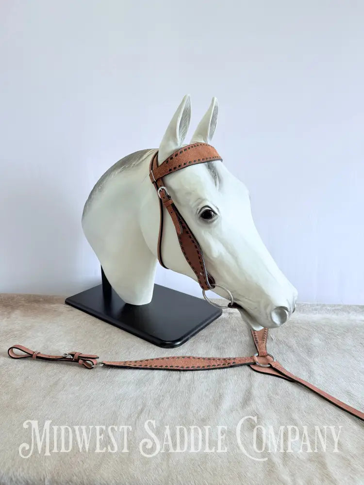 New Chocolate Buckstitch Western Headstall & Breast Collar Tack Set Rough-out Leather Tack Set