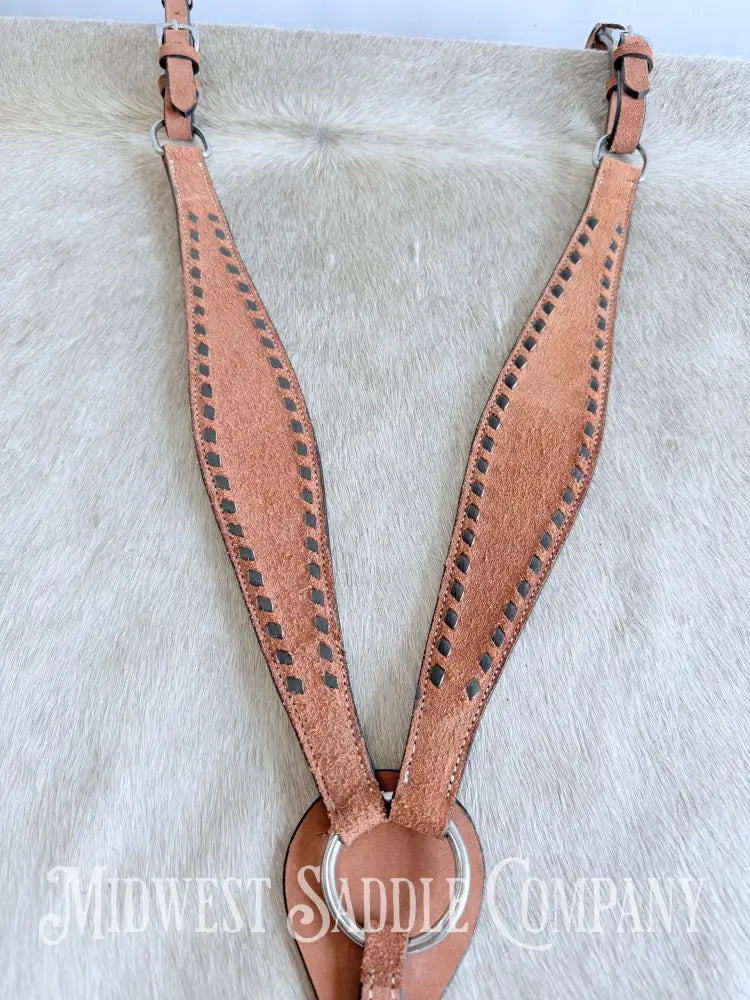 New Chocolate Buckstitch Western Headstall & Breast Collar Tack Set Rough-out Leather Tack Set