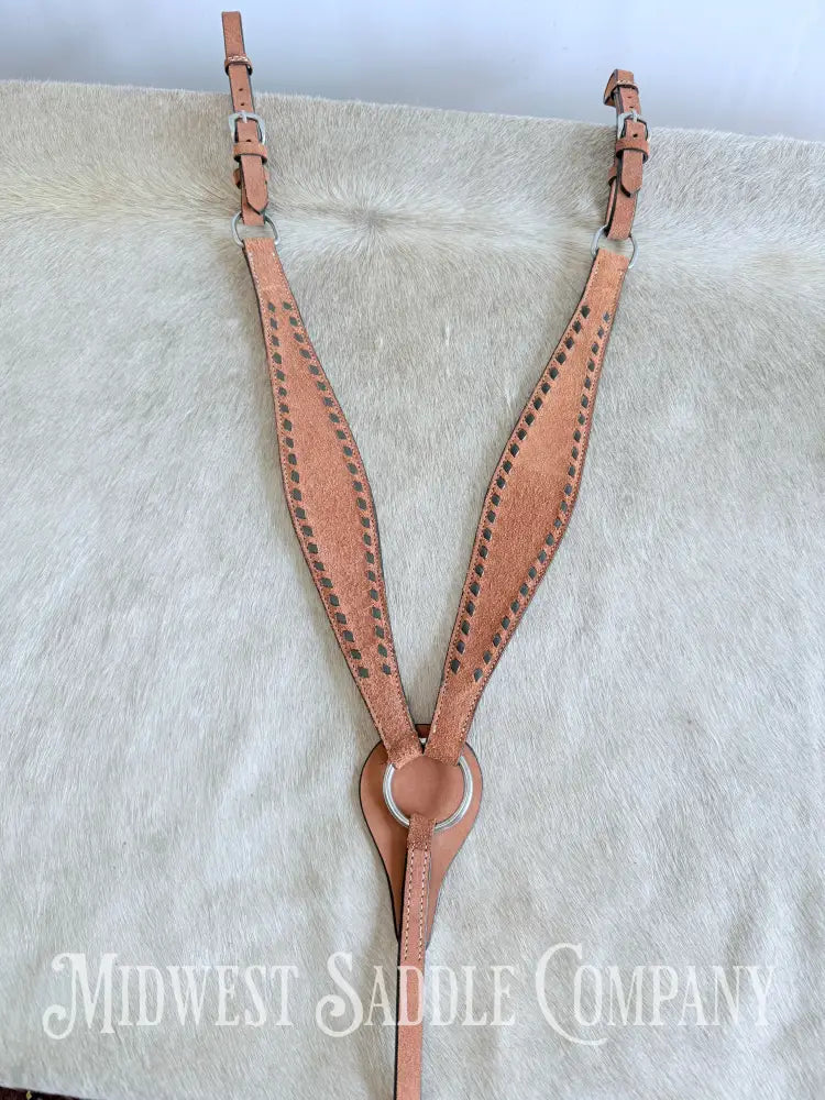 New Chocolate Buckstitch Western Headstall & Breast Collar Tack Set Rough-out Leather Tack Set