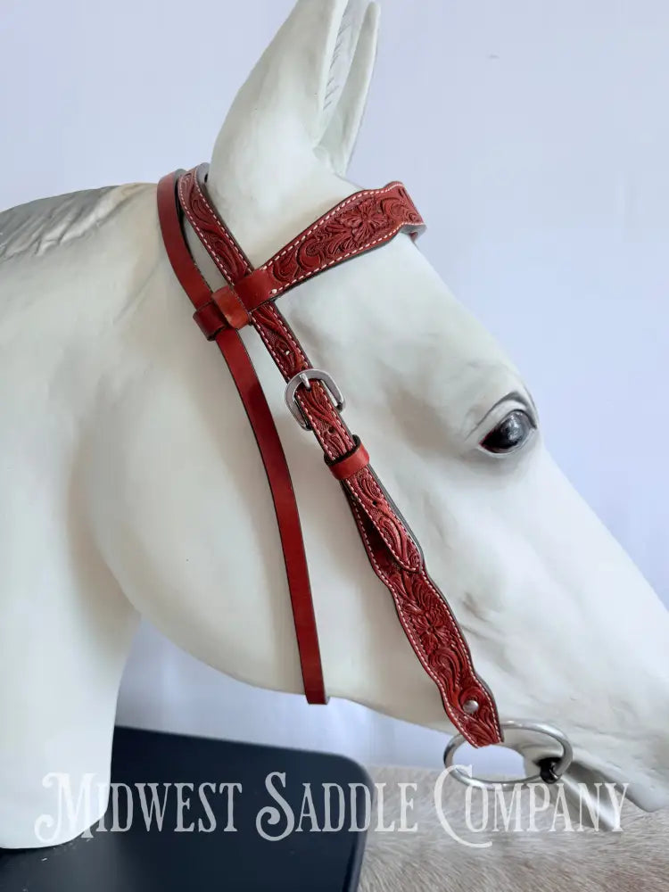 New Circle Y Leather Floral Headstall & Breast Collar Tack Set Full Horse Size - Copper Concho Turquoise Tack Set