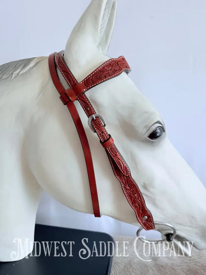 New Circle Y Leather Floral Headstall & Breast Collar Tack Set Full Horse Size - Copper Concho Turquoise Tack Set