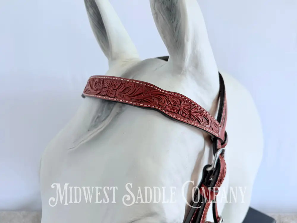 New Circle Y Leather Floral Headstall & Breast Collar Tack Set Full Horse Size - Copper Concho Turquoise Tack Set