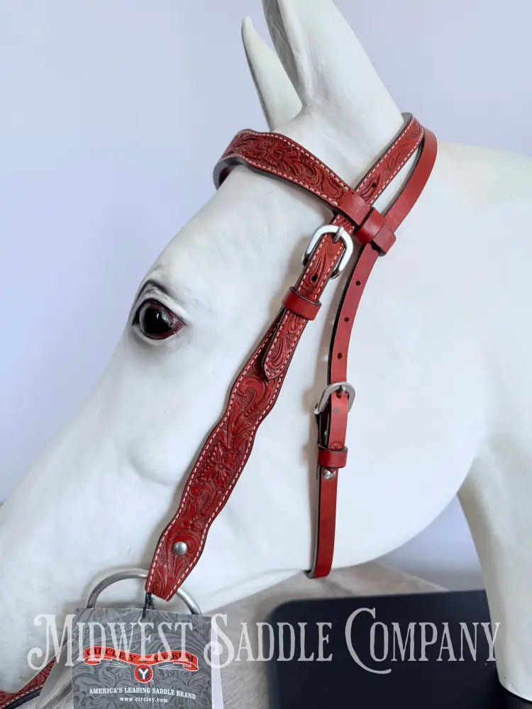 New Circle Y Leather Floral Headstall & Breast Collar Tack Set Full Horse Size - Copper Concho Turquoise Tack Set