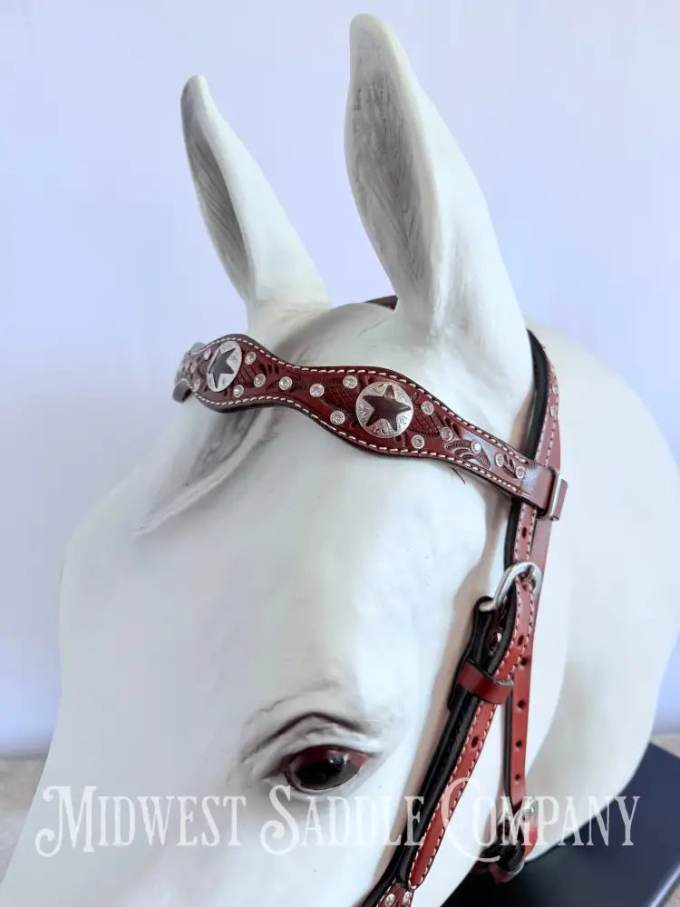 New Circle Y Star Concho & Rhinestone Leather Headstall Full Horse Size Bridles & Headstalls