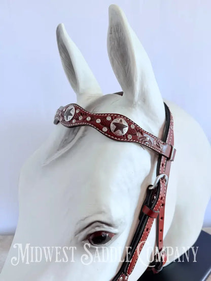 New Circle Y Star Concho & Rhinestone Leather Headstall Full Horse Size Bridles & Headstalls