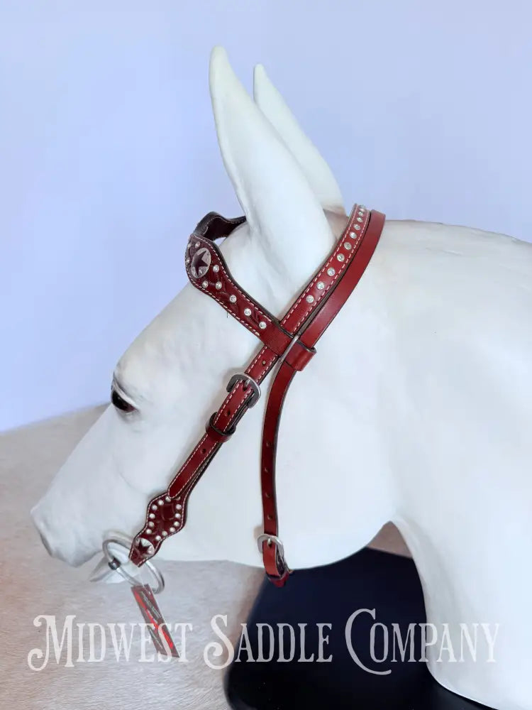 New Circle Y Star Concho & Rhinestone Leather Headstall Full Horse Size Bridles & Headstalls