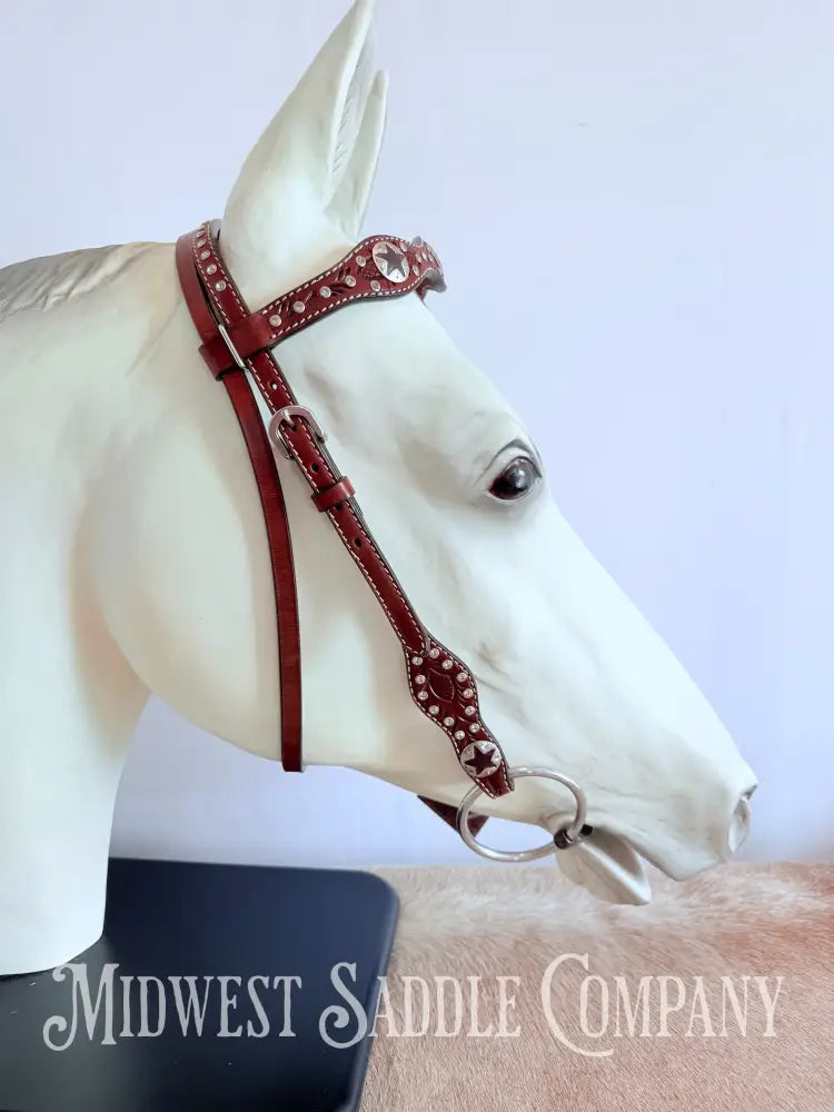 New Circle Y Star Concho & Rhinestone Leather Headstall Full Horse Size Bridles & Headstalls