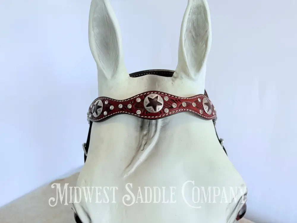 New Circle Y Star Concho & Rhinestone Leather Headstall Full Horse Size Bridles & Headstalls