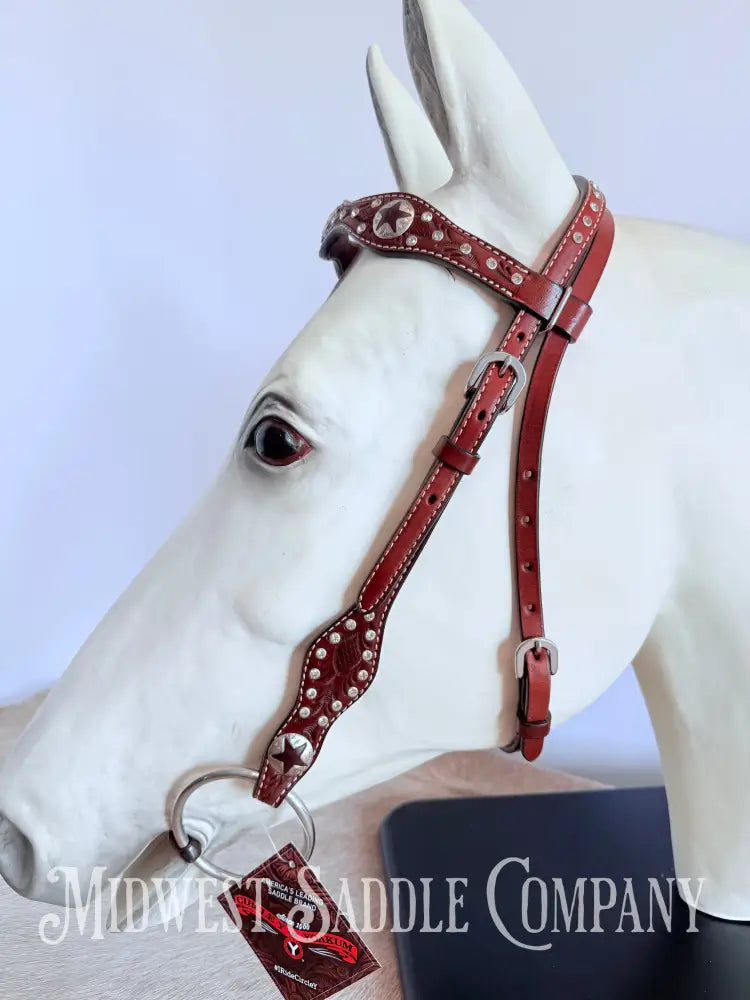 New Circle Y Star Concho & Rhinestone Leather Headstall Full Horse Size Bridles & Headstalls
