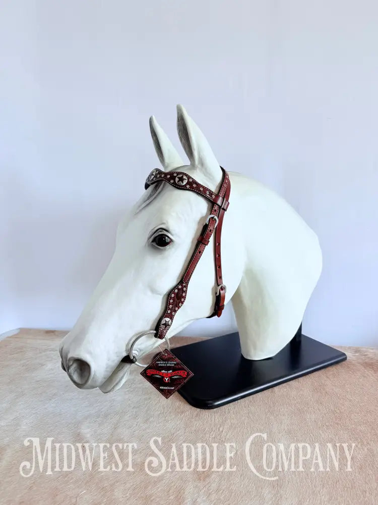 New Circle Y Star Concho & Rhinestone Leather Headstall Full Horse Size Bridles & Headstalls