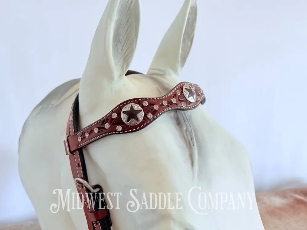 New Circle Y Star Concho & Rhinestone Leather Headstall Full Horse Size Bridles & Headstalls