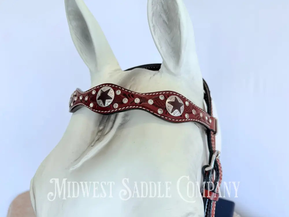 New Circle Y Star Concho & Rhinestone Leather Headstall Full Horse Size Bridles & Headstalls