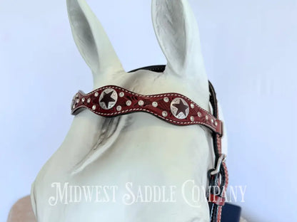 New Circle Y Star Concho & Rhinestone Leather Headstall Full Horse Size Bridles & Headstalls