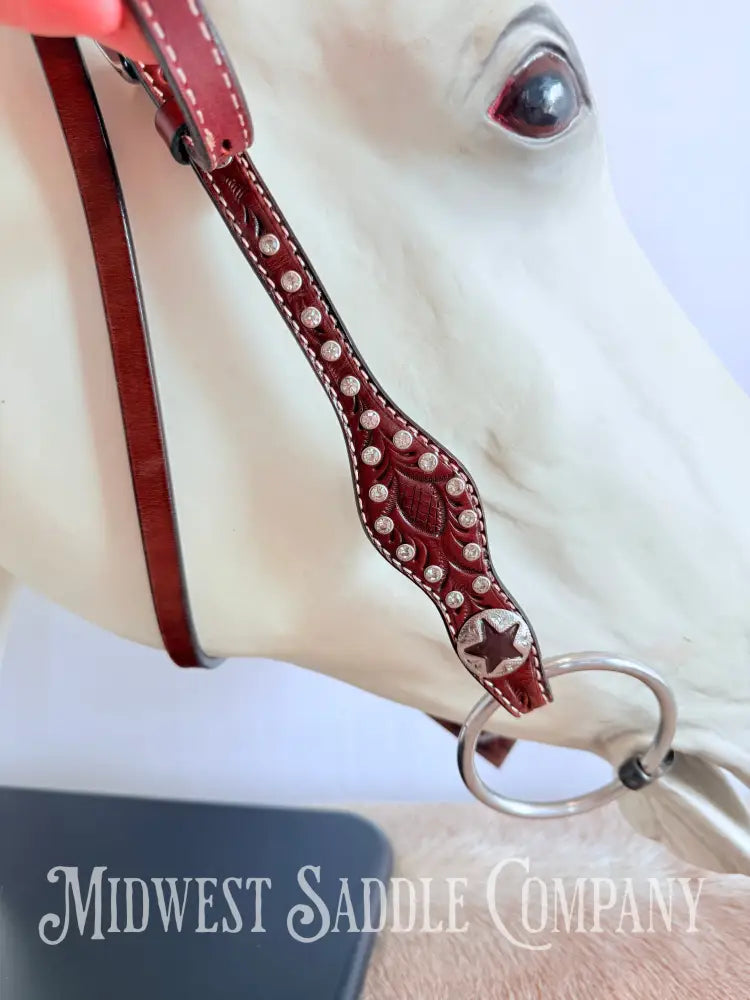 New Circle Y Star Concho & Rhinestone Leather Headstall Full Horse Size Bridles & Headstalls