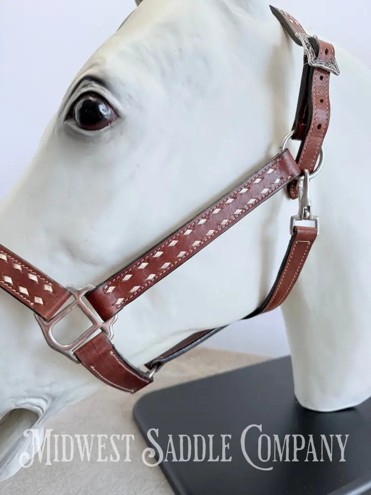 Classic White Buckstitch Western Leather Halter - Average Horse Size Halter