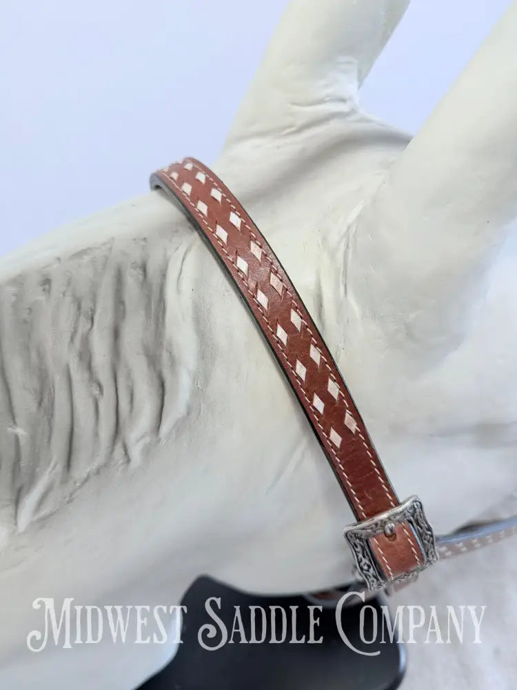 Classic White Buckstitch Western Leather Halter - Average Horse Size Halter