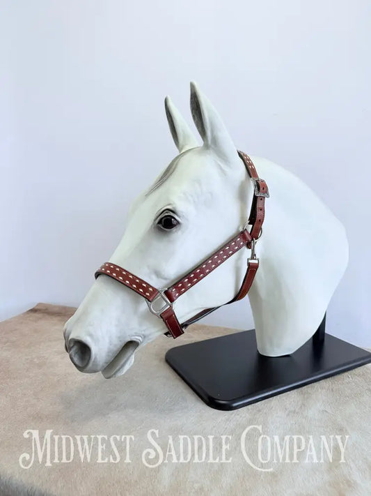 Classic White Buckstitch Western Leather Halter - Average Horse Size Halter