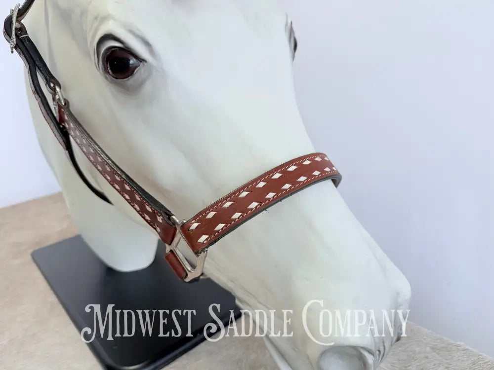 Classic White Buckstitch Western Leather Halter - Average Horse Size Halter