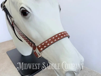 Classic White Buckstitch Western Leather Halter - Average Horse Size Halter