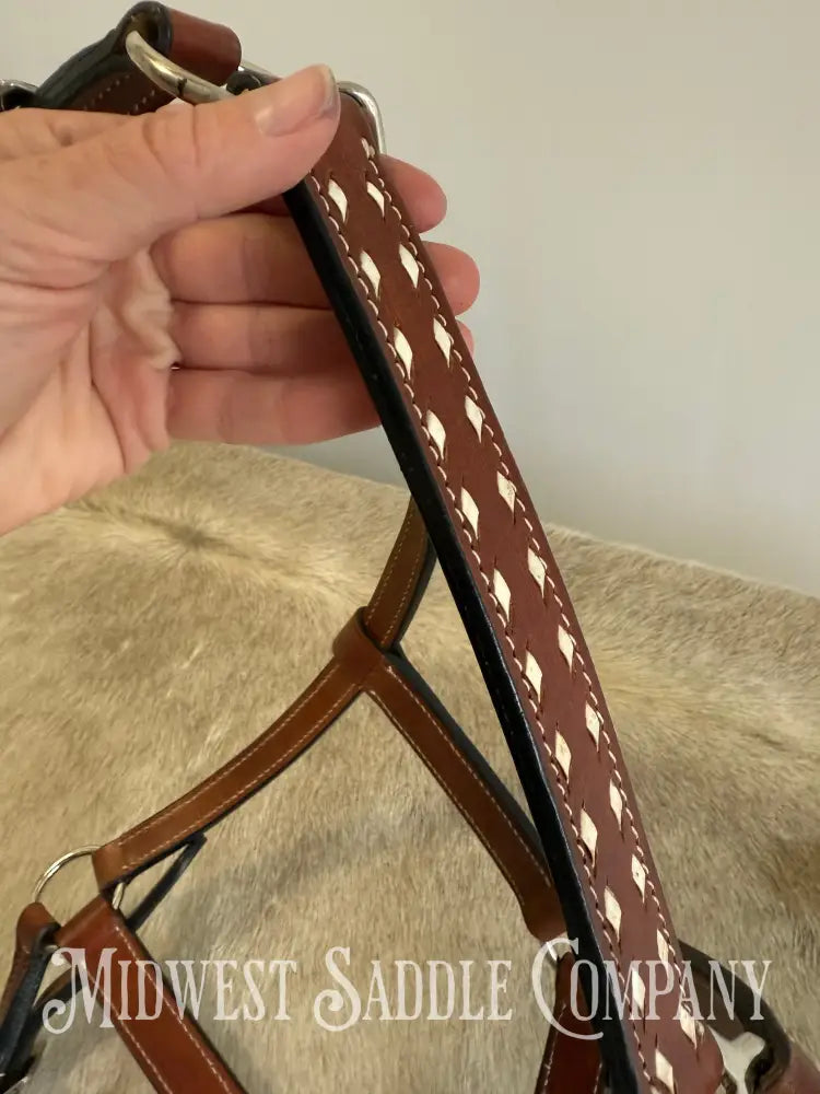 Classic White Buckstitch Western Leather Halter - Average Horse Size Halter