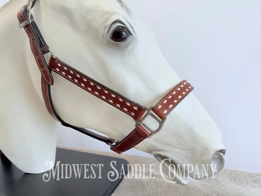 Classic White Buckstitch Western Leather Halter - Average Horse Size Halter