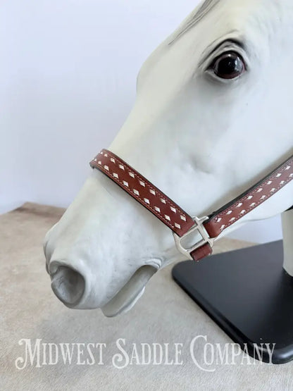 Classic White Buckstitch Western Leather Halter - Average Horse Size Halter