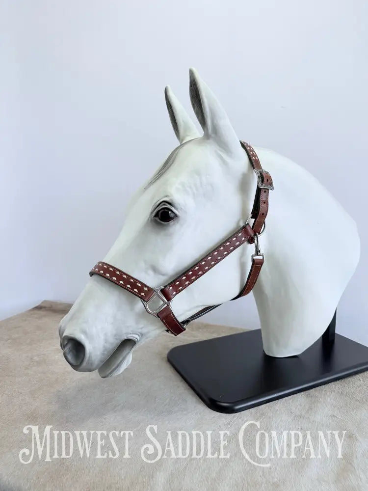 Classic White Buckstitch Western Leather Halter - Average Horse Size Halter
