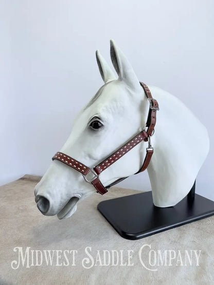 Classic White Buckstitch Western Leather Halter - Average Horse Size Halter