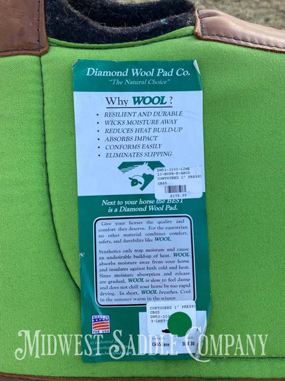 New Diamond Wool Contoured Round Saddle Pad - 30X30 1” Neon Lime Green