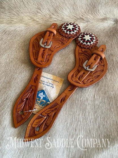 New Ozark Leather Beaded Star Show Spur Straps Western Spurs