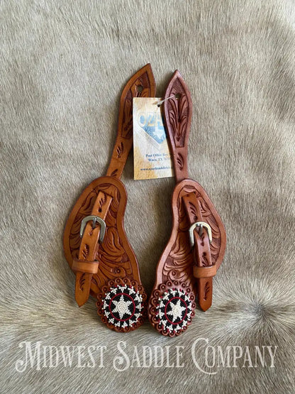 New Ozark Leather Beaded Star Show Spur Straps Western Spurs