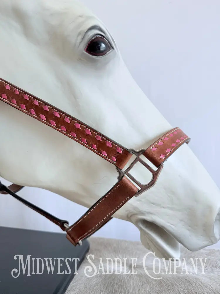 Pink Buckstitch Western Leather Halter - Large Horse Size Halter