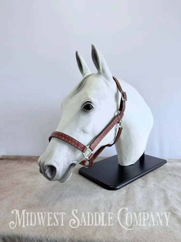 Pink Buckstitch Western Leather Halter - Large Horse Size Halter