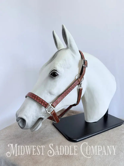 Pink Buckstitch Western Leather Halter - Large Horse Size Halter