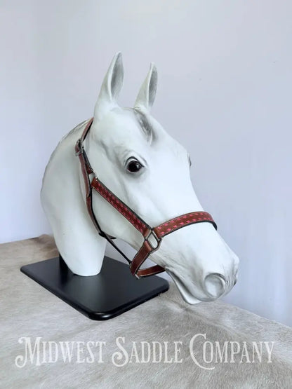 Pink Buckstitch Western Leather Halter - Large Horse Size Halter