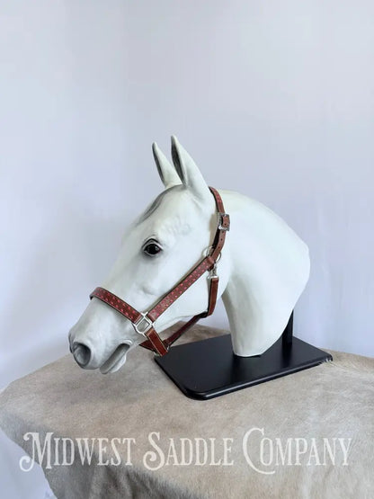 Pink Buckstitch Western Leather Halter - Large Horse Size Halter