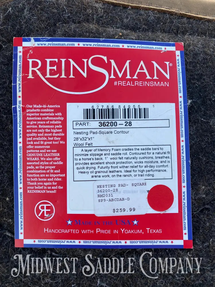 New Reinsman Wool Square Contour Nesting Pad - 28” X 32” 1” Thick Saddle