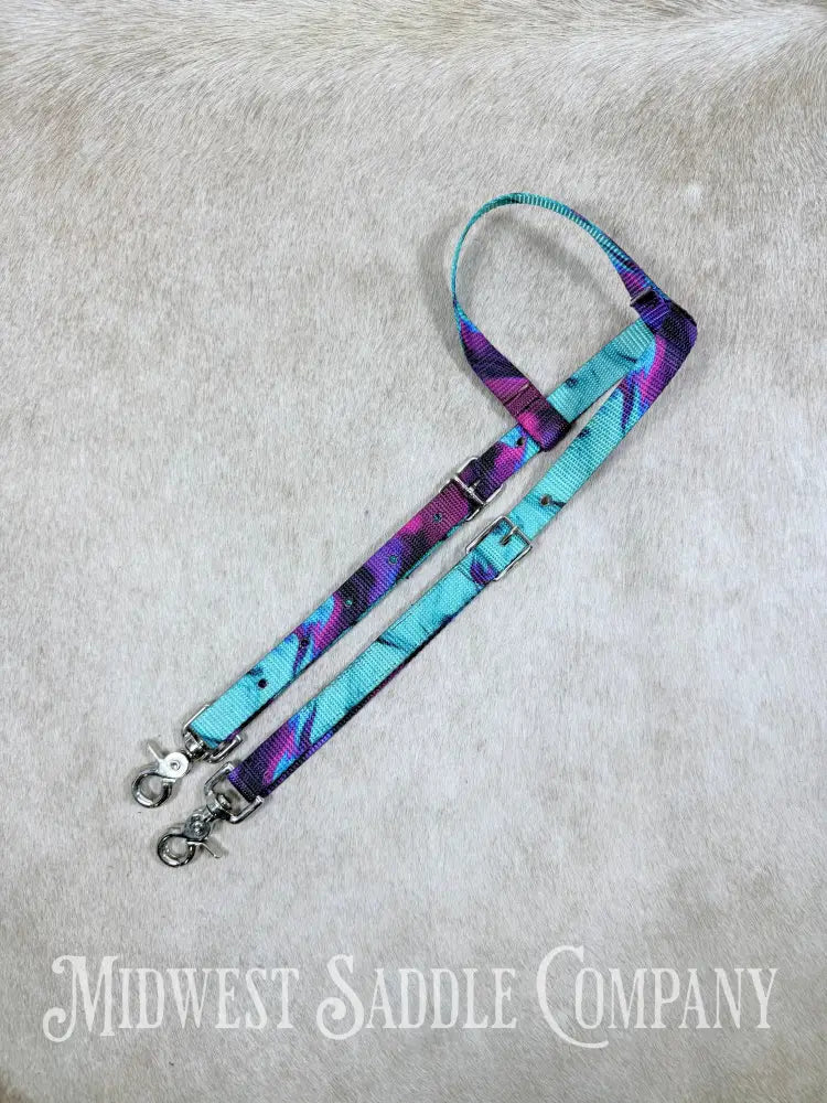 Nylon Purple Turquoise Tie Dye One Ear Pony Headstall Scissor Clips - Bridles & Headstalls