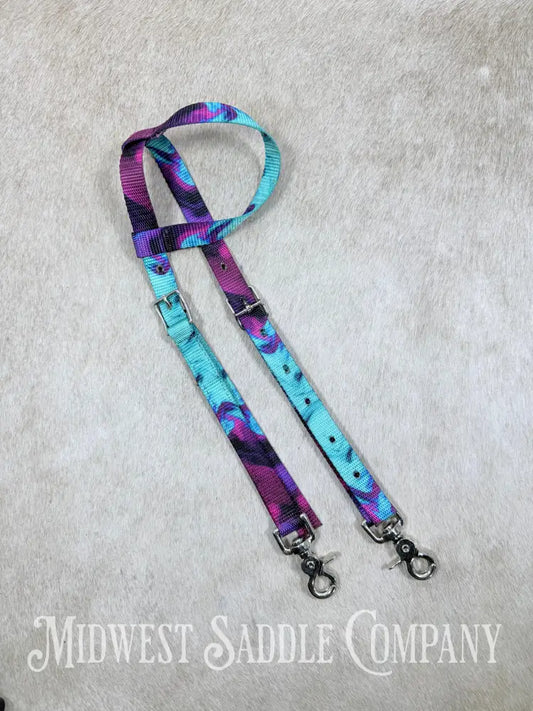 Nylon Purple Turquoise Tie Dye One Ear Pony Headstall Scissor Clips - Bridles & Headstalls
