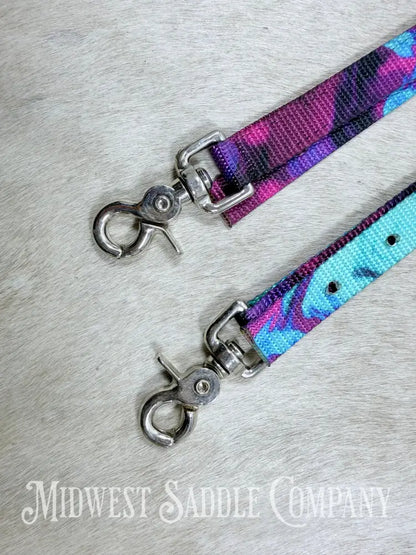 Nylon Purple Turquoise Tie Dye One Ear Pony Headstall Scissor Clips - Bridles & Headstalls