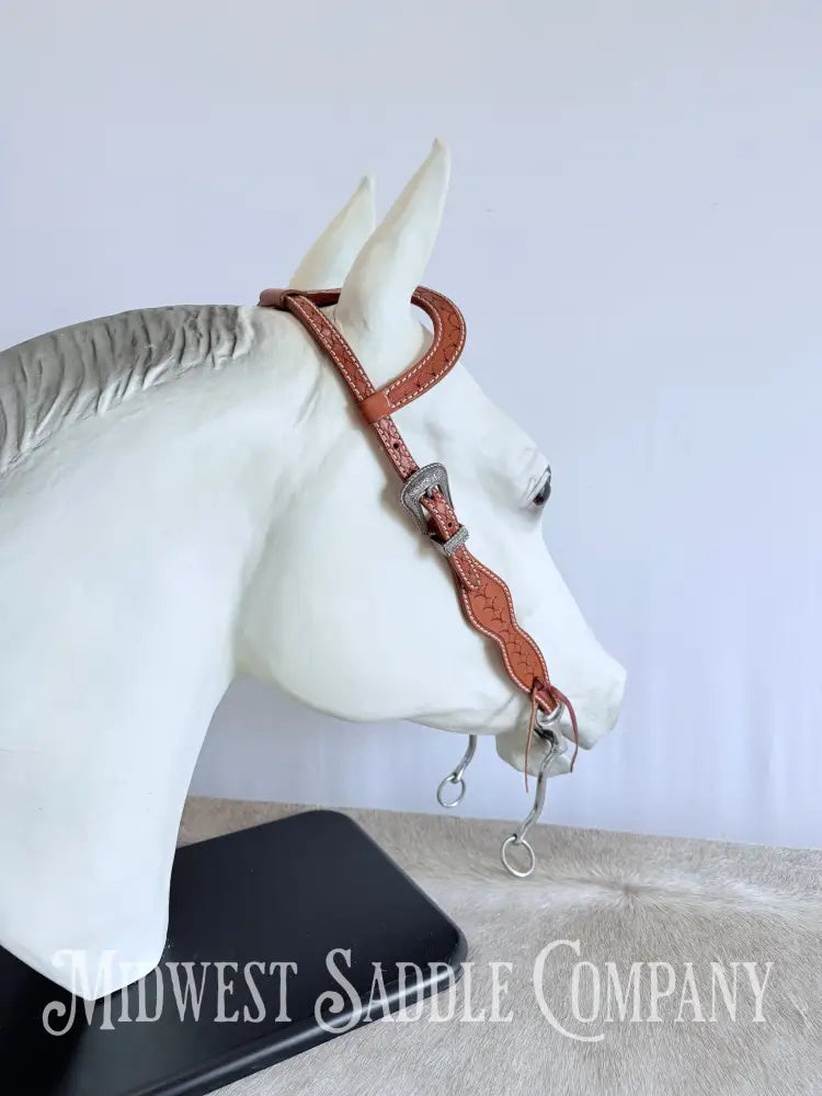 One Ear Stitched Western Headstall Diamond Stamped Full Horse Size Bridles & Headstalls