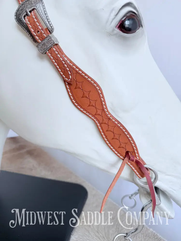 One Ear Stitched Western Headstall Diamond Stamped Full Horse Size Bridles & Headstalls