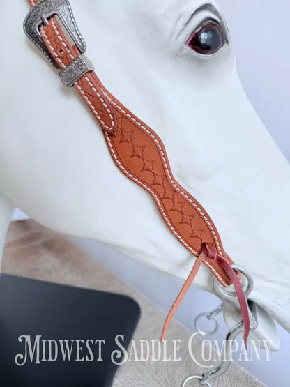 One Ear Stitched Western Headstall Diamond Stamped Full Horse Size Bridles & Headstalls