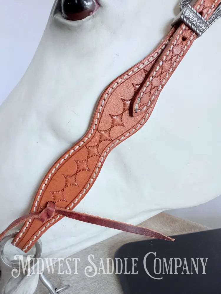 One Ear Stitched Western Headstall Diamond Stamped Full Horse Size Bridles & Headstalls