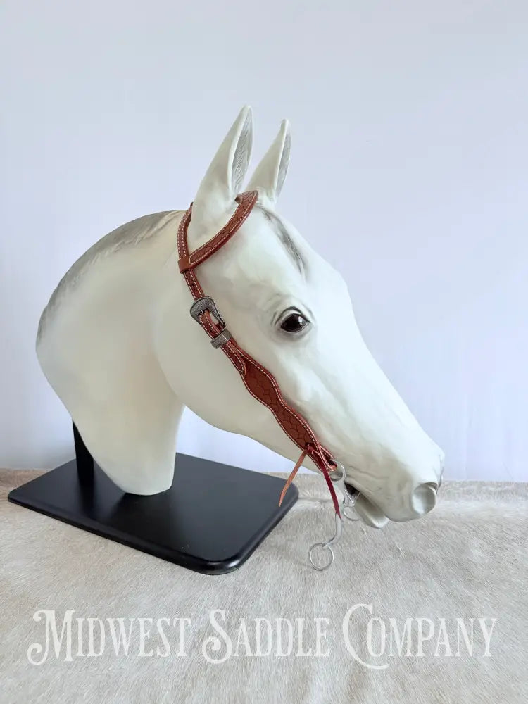 One Ear Stitched Western Headstall Diamond Stamped Full Horse Size Bridles & Headstalls