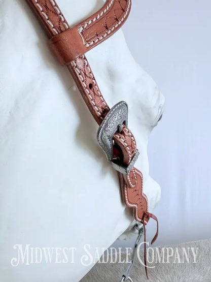 One Ear Stitched Western Headstall Diamond Stamped Full Horse Size Bridles & Headstalls