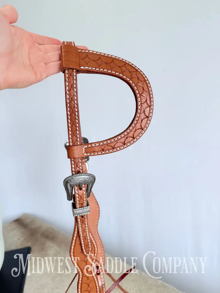 One Ear Stitched Western Headstall Diamond Stamped Full Horse Size Bridles & Headstalls