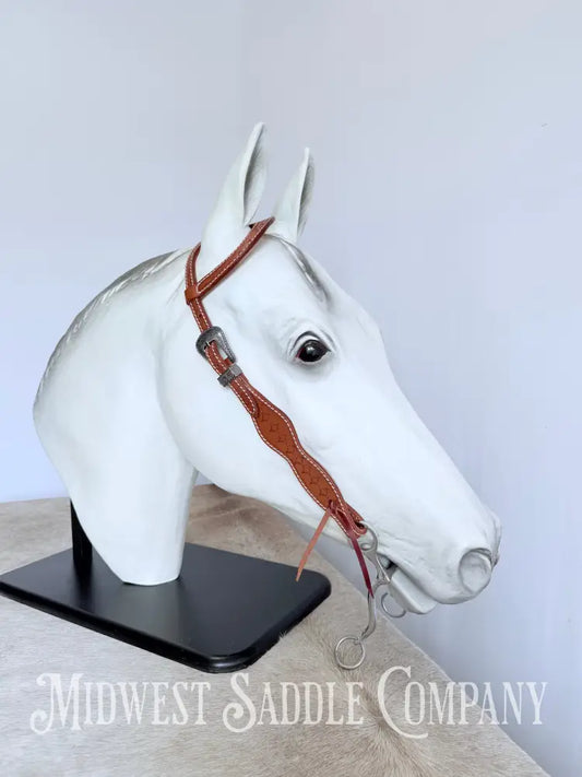 One Ear Stitched Western Headstall Diamond Stamped Full Horse Size Bridles & Headstalls