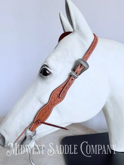 One Ear Stitched Western Headstall Diamond Stamped Full Horse Size Bridles & Headstalls